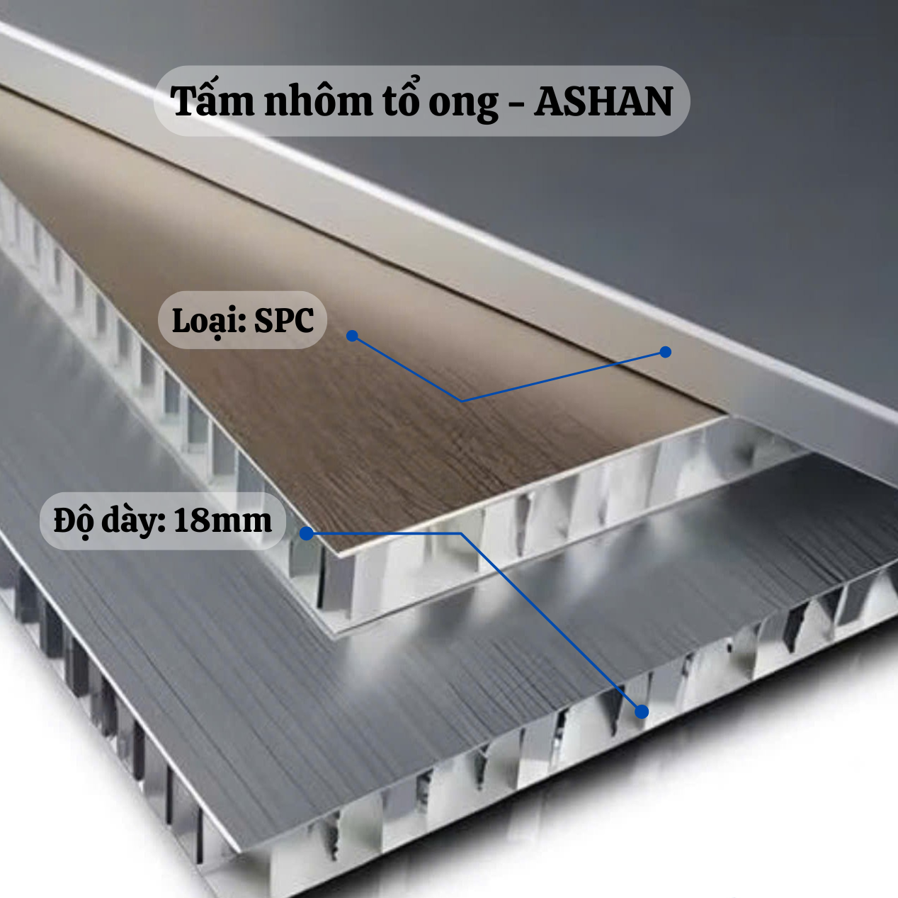 Nhôm tổ ong mặt SPC – dày 18mm     
